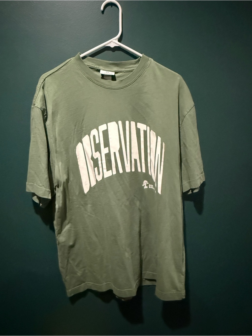 H&M Olive Green "OBSERVATION" Graphic Crewneck Tee